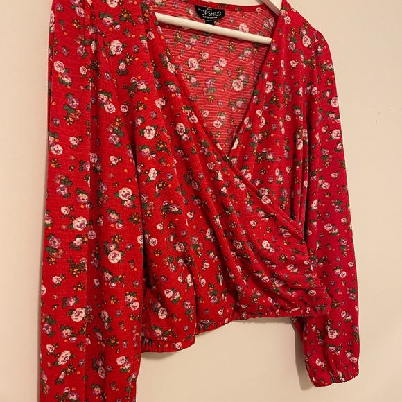 TOPSHOP PETITE CROPPED WRAP BLOUSE - Picture 3 of 4